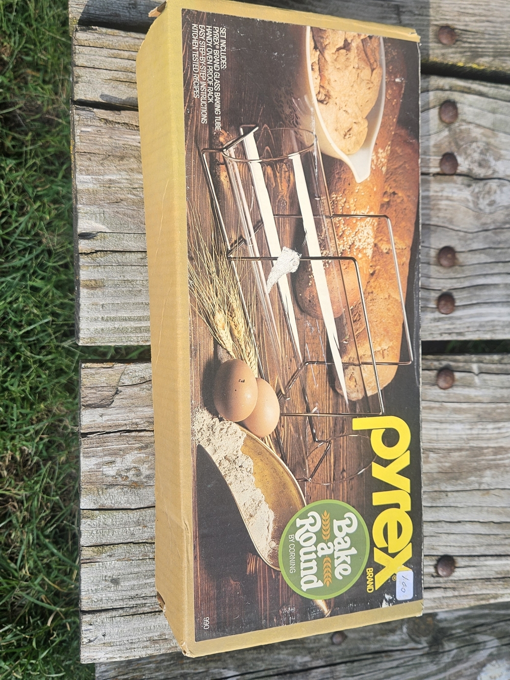 Vintage Pyrex Bake-A-Round Glass Bread Baking Tube and Metal Rack set